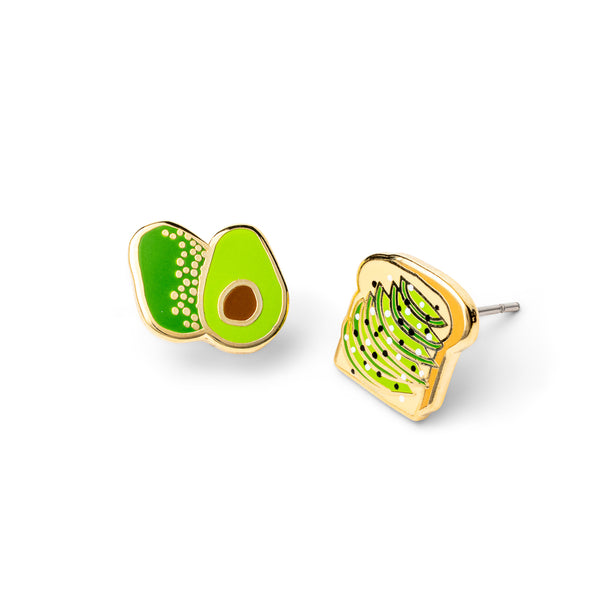 Avocado Toast Earrings | Mismatched Enamel Stud Earrings Foodie