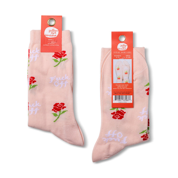 F*ck Off Socks | Funny Sarcastic Crew Socks with Roses | Yellow