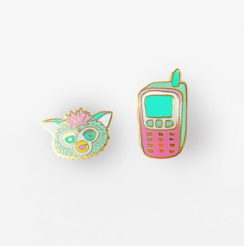 90's Cell Phone & Furby Earrings - Yellow Owl Workshop