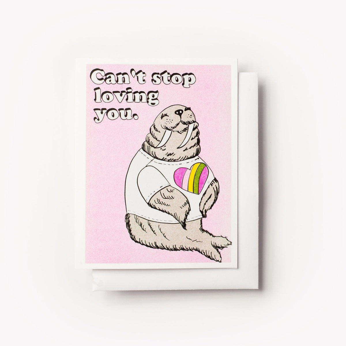 Can&#39;t Stop Loving You - Risograph Card - Yellow Owl Workshop