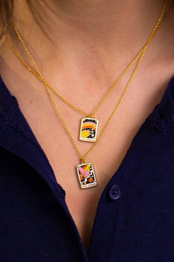 Tarot Lovers Necklace | Cloisonné Enamel Pendant Witchy Gift