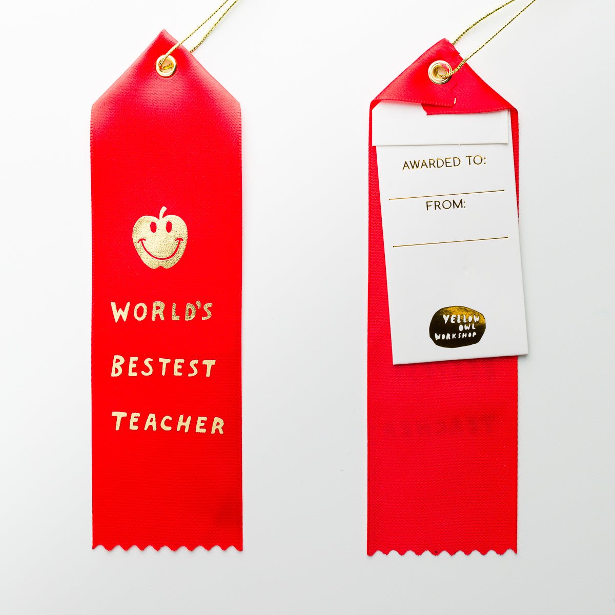 World&#39;s Bestest Teacher - Award Ribbon Card - Yellow Owl Workshop