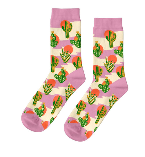 Cactus Sunset Crew Socks - Women's