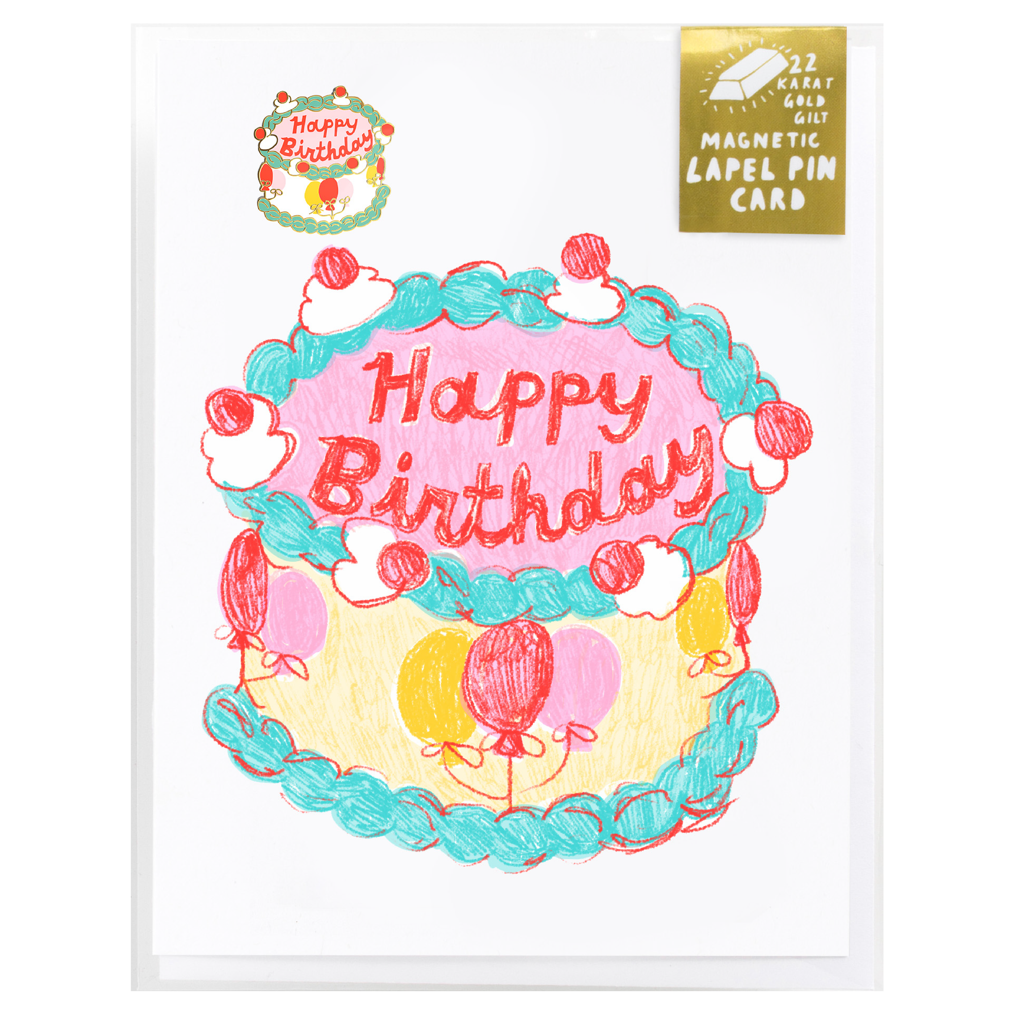 Happy Birthday Balloon Cake - Lapel Pin Card