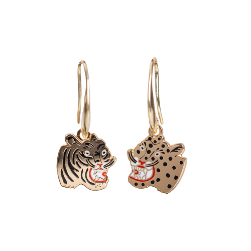 Tiger & Cheetah Drop Earrings by Kristina Micotti