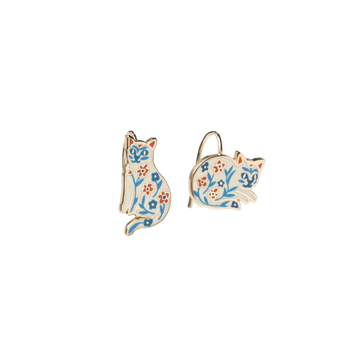 Floral Cats Drop Earrings