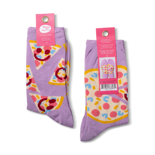 Pizza Happy Face Crew Socks - Small