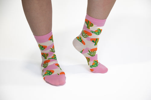 Cactus Sunset Crew Socks - Small