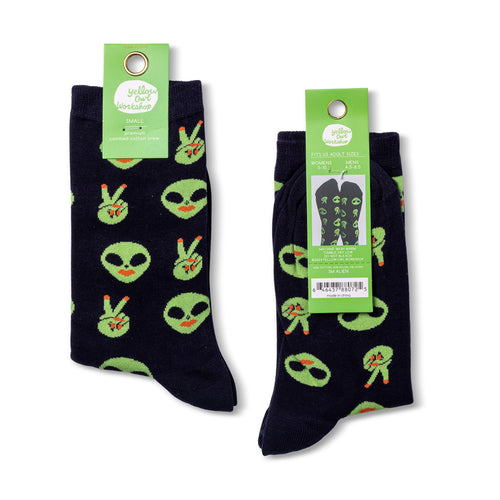 Alien crew socks packaging front and back by Yellow Owl Workshop