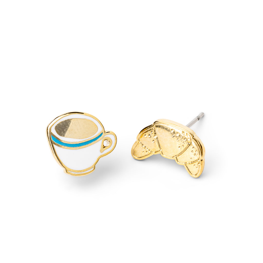 Coffee and Croissant Earrings | Mismatched Stud Earrings Paris