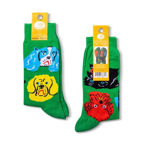Dogs crew socks packaging front and back by Yellow Owl Workshop