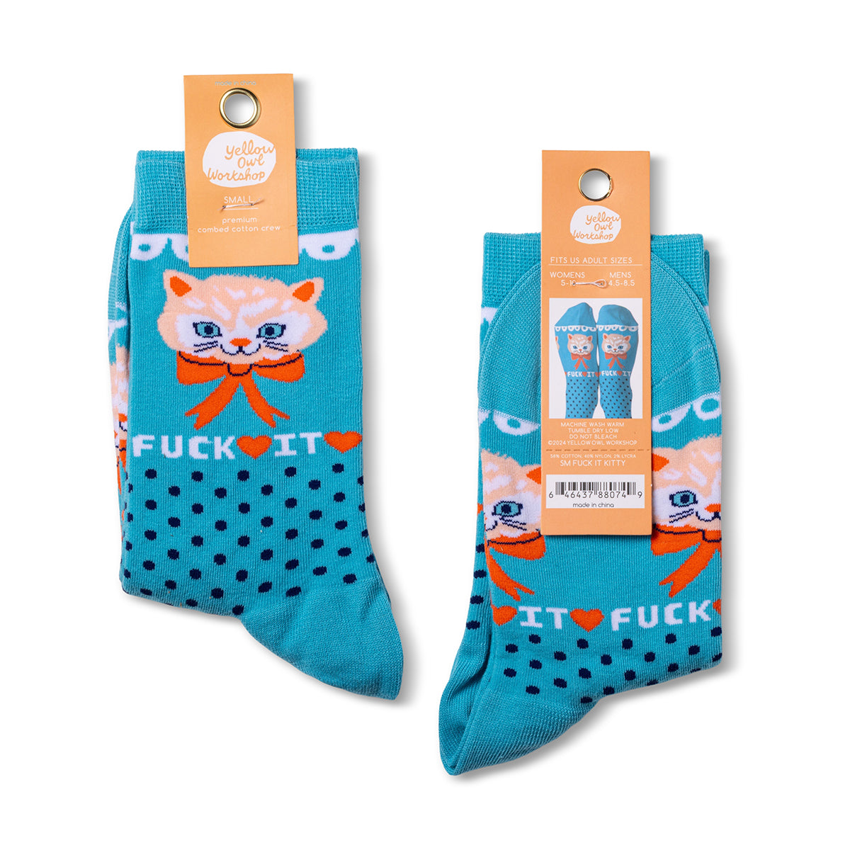 F*ck It Kitty Socks | Funny Cat Crew Socks | Yellow Owl Workshop