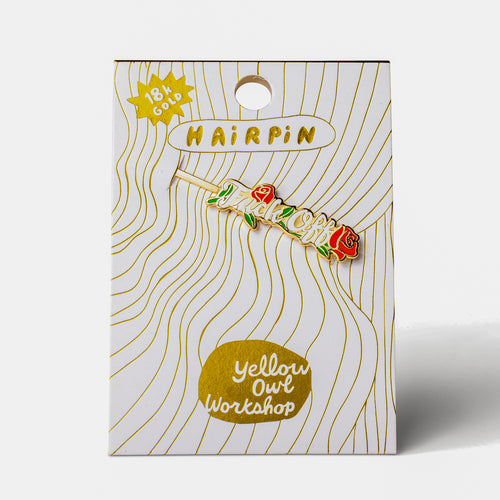 F ck Off gold cloisonné enamel hair pin in packaging by Yellow Owl Workshop