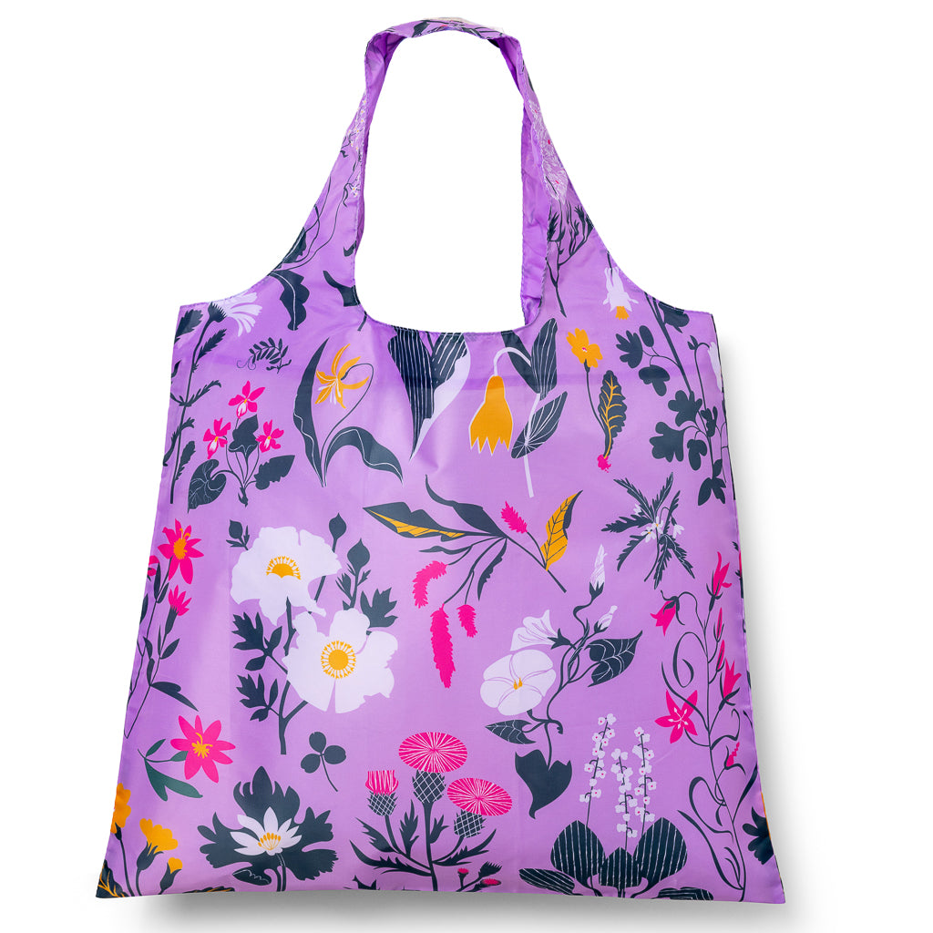 Lavender illustrated reusable tote bag with whimsical floral botanical print by Banquet Workshop for Yellow Owl Workshop