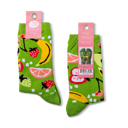 Fruits crew socks packaging front and back by Yellow Owl Workshop