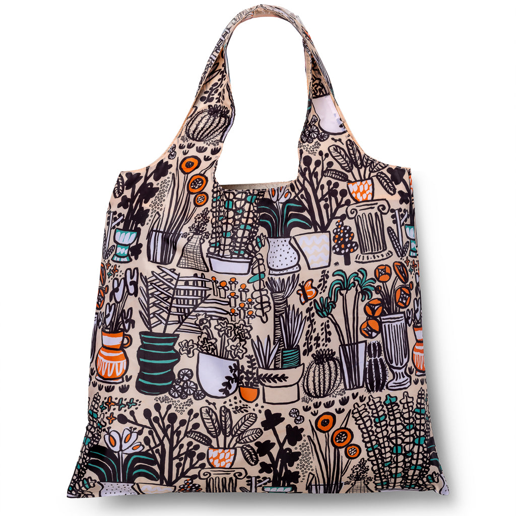 Illustrated reusable tote bag featuring rows of colorful potted plants by Carissa Potter of People I've Loved for Yellow Owl Workshop