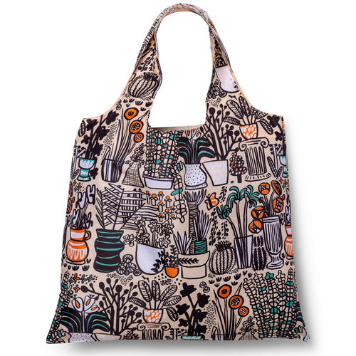 Illustrated reusable tote bag featuring rows of colorful potted plants by Carissa Potter of People I've Loved for Yellow Owl Workshop