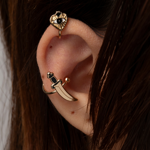 Heart and Dagger Ear Cuffs | No Piercing Gold Ear Cuff Witchy Gift ...