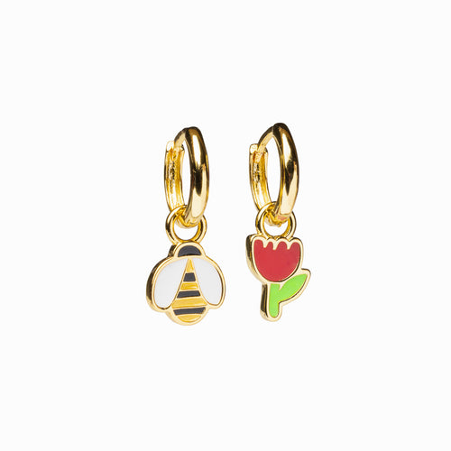 Honeybee & Flower Hoop Earrings
