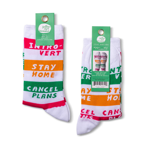 Introvert crew socks packaging front and back by Yellow Owl Workshop