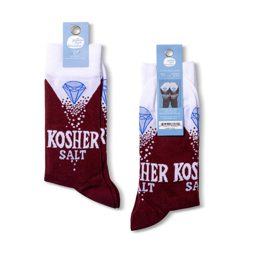 Kosher Salt crew socks packaging front and back by Yellow Owl Workshop