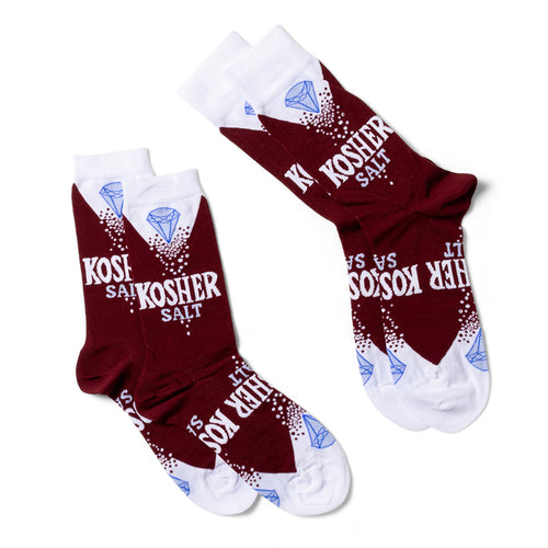 Kosher Salt crew socks small and large sizes laid out side by side by Yellow Owl Workshop