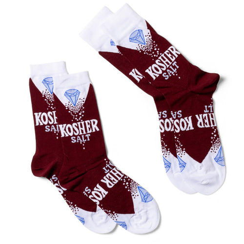Kosher Salt crew socks small and large sizes laid out side by side by Yellow Owl Workshop