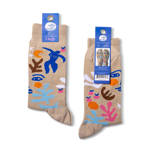 Matisse crew socks packaging front and back by Yellow Owl Workshop