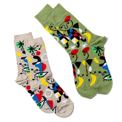 Miro crew socks small and large sizes laid out side by side by Yellow Owl Workshop