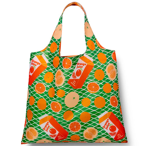 Green illustrated reusable tote bag with orange citrus fruit print by Yellow Owl Workshop