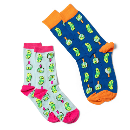 Pickleball crew socks small and large sizes laid out side by side by Yellow Owl Workshop