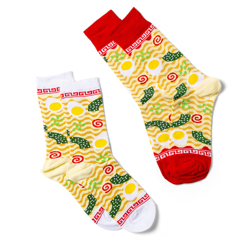 Ramen crew socks small and large sizes laid out side by side by Yellow Owl Workshop