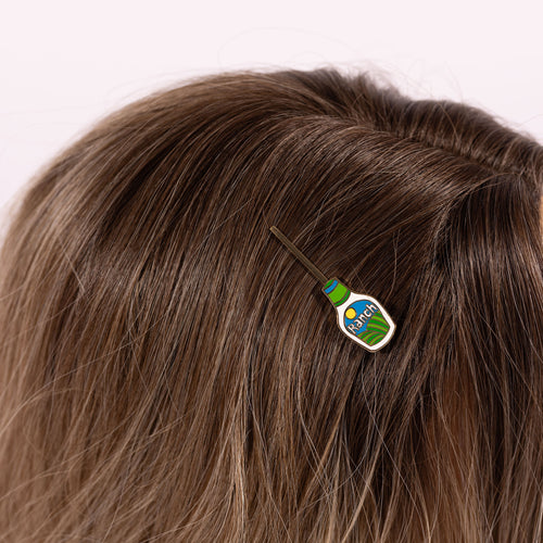 Ranch gold cloisonné enamel hair pin worn in hair by Yellow Owl Workshop