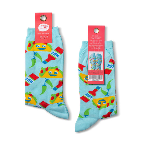 Taco crew socks small size packaging front and back by Yellow Owl Workshop