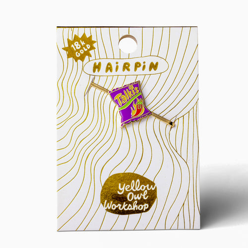 Talkis gold cloisonné enamel hair pin in packaging by Yellow Owl Workshop