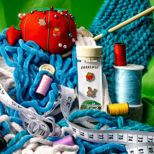 Tomato Pincushion & Yarn Earrings