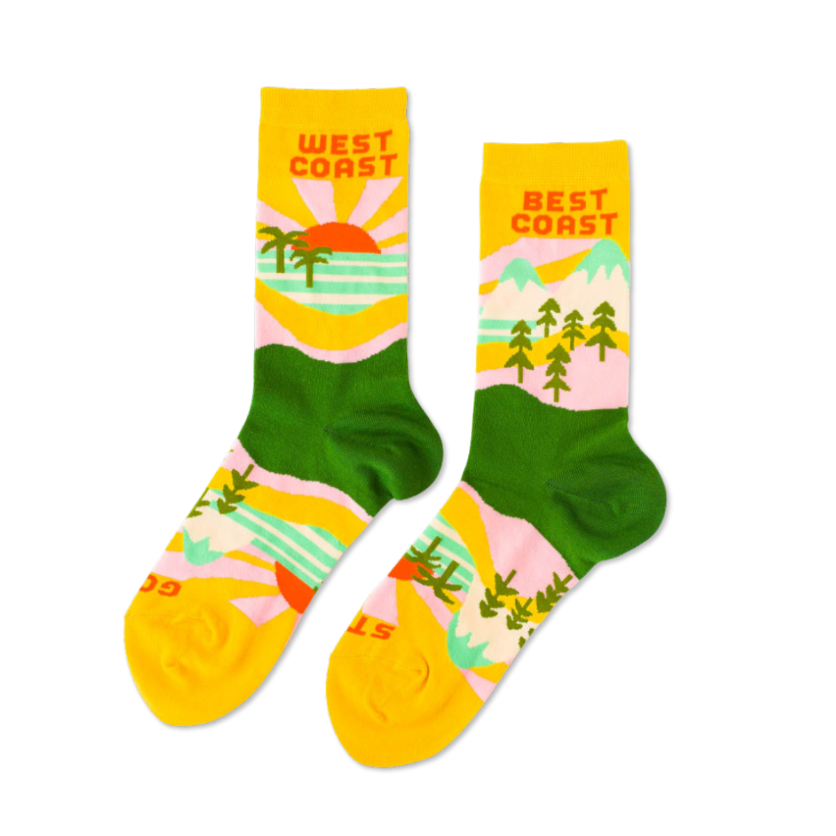 Pair of socks with West Coast design on a white background