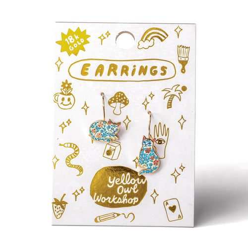 Floral Cats Drop Earrings