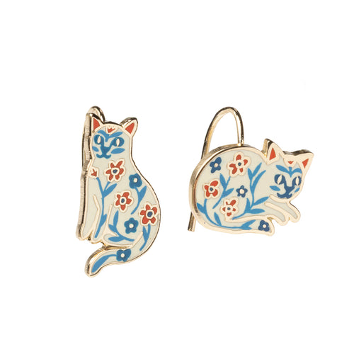 Floral Cats Drop Earrings