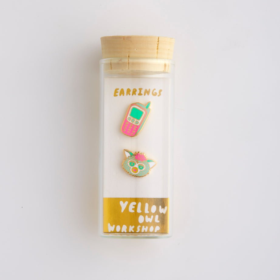 90's Cell Phone & Furby Earrings - Yellow Owl Workshop