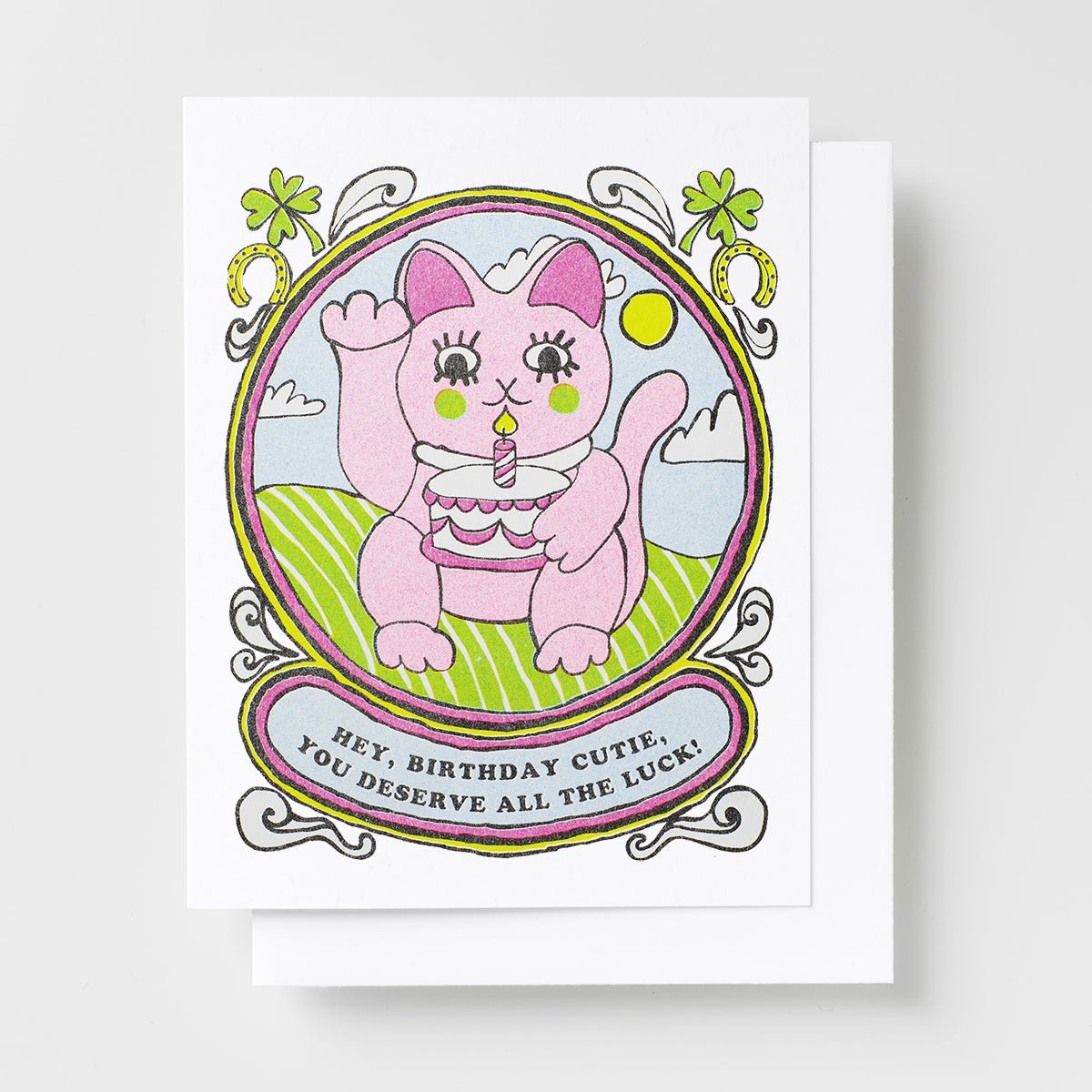Bday Cutie Lucky You Were Born - Risograph Card - Yellow Owl Workshop