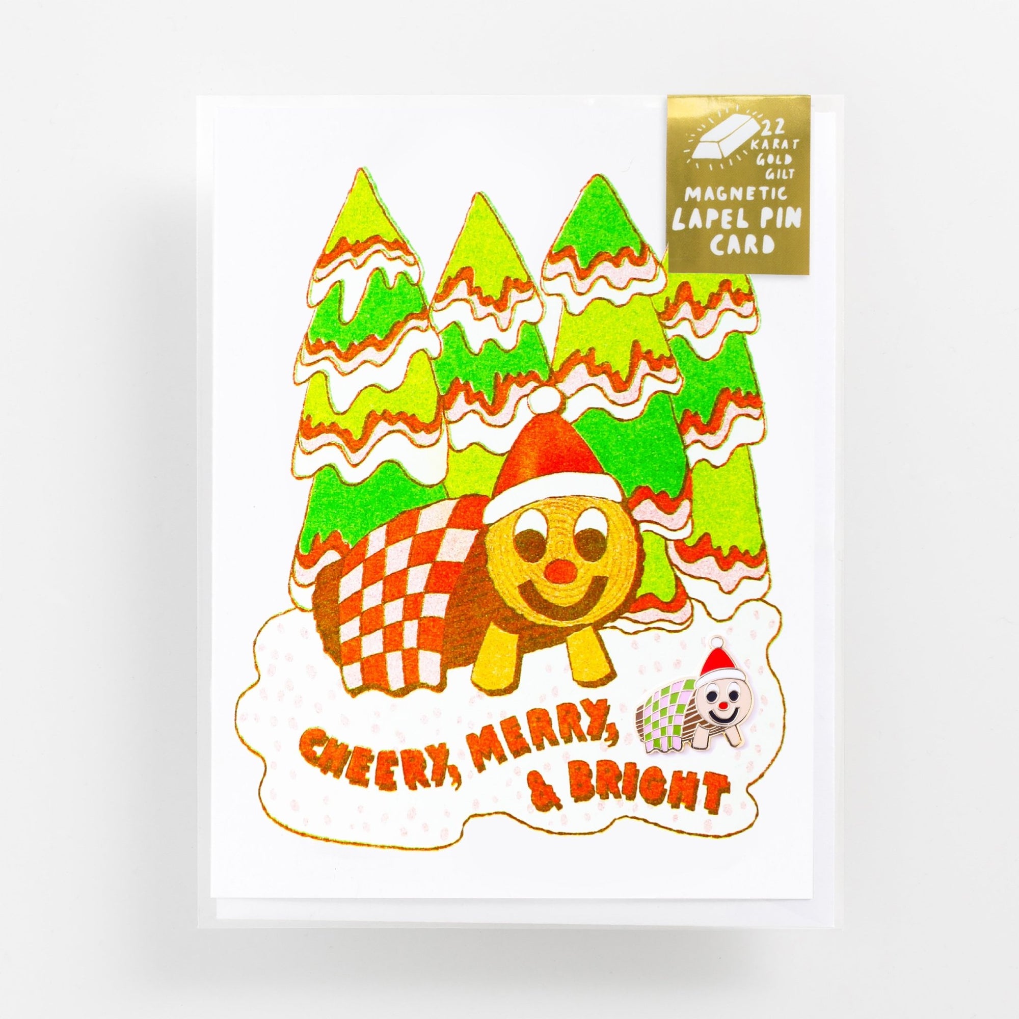 Cheery, Merry + Bright - Lapel Pin Card - Yellow Owl Workshop