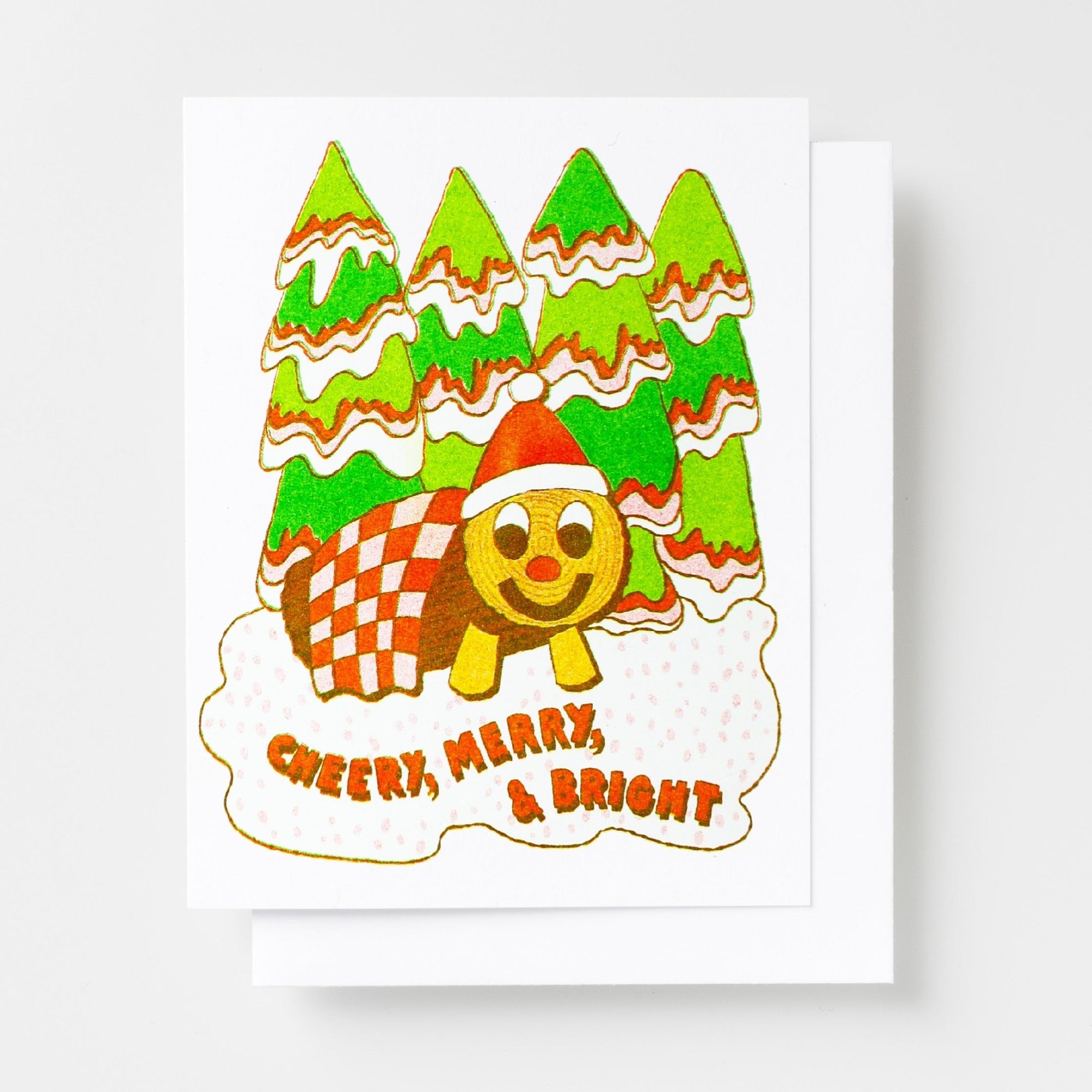 Cheery, Merry + Bright Risograph Card - Yellow Owl Workshop