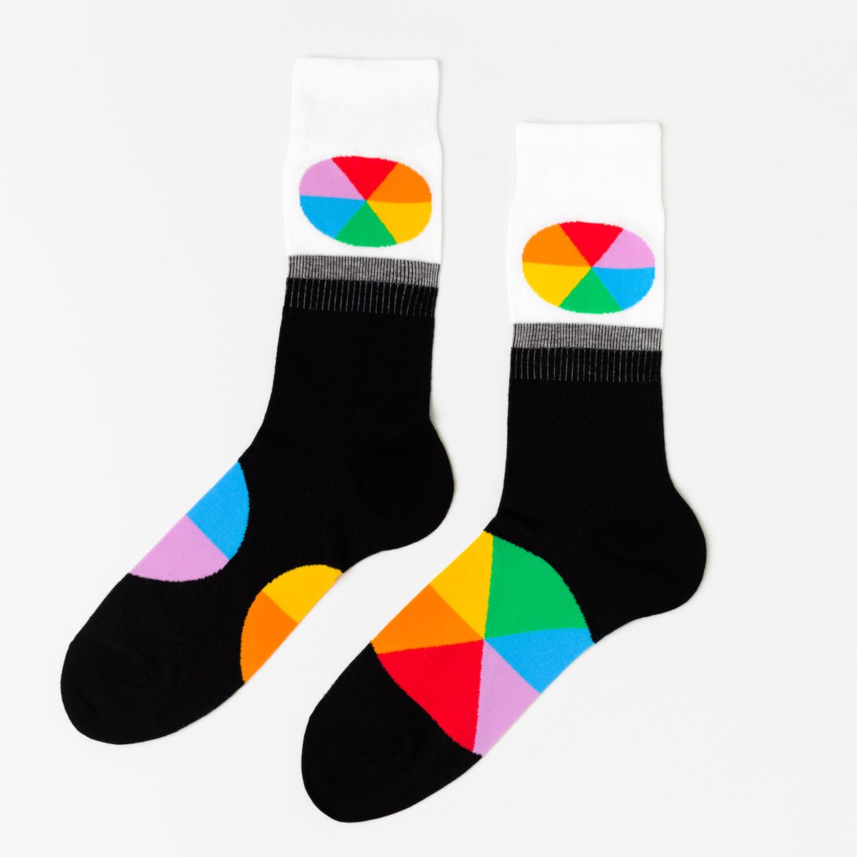 White Rainbow Crew Socks, Combed Cotton