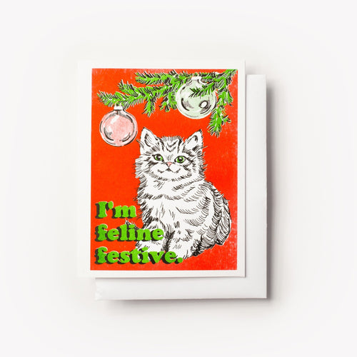 Feline Festive - Risograph Card - Yellow Owl Workshop