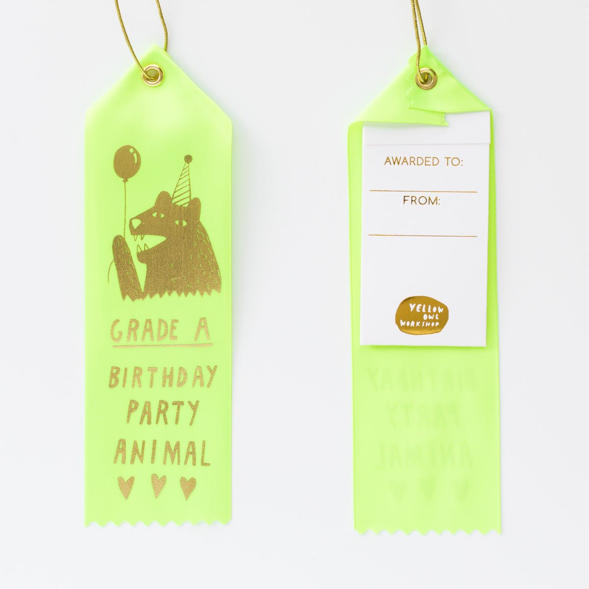Grade A Birthday Party Animal - Award Ribbon Card - Yellow Owl Workshop