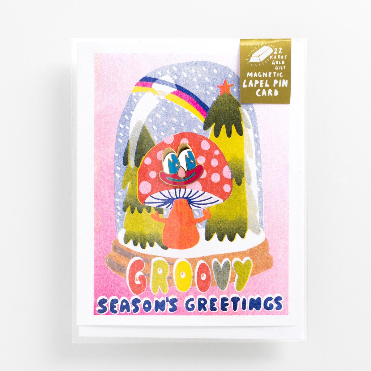 Groovy Season&#39;s Greetings - Lapel Pin Card - Yellow Owl Workshop