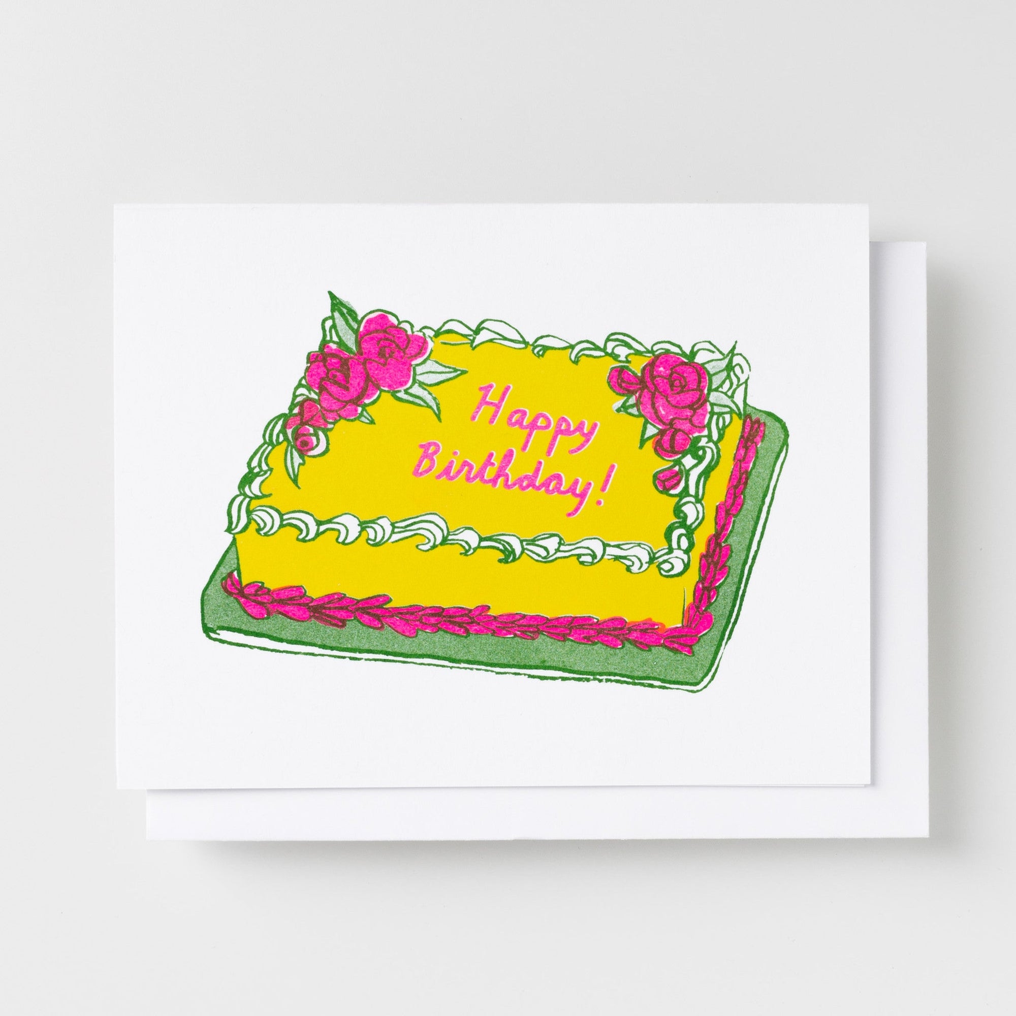 Happy Birthday Cake - Risograph Card - Yellow Owl Workshop