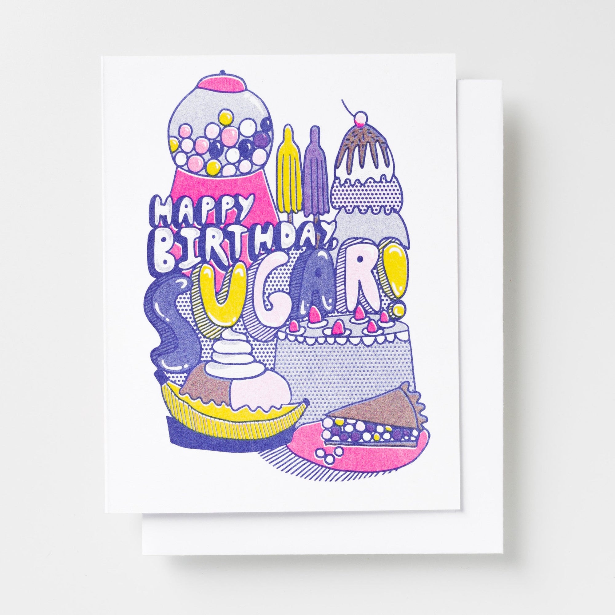 Happy Birthday Sugar - Risograph Card - Yellow Owl Workshop