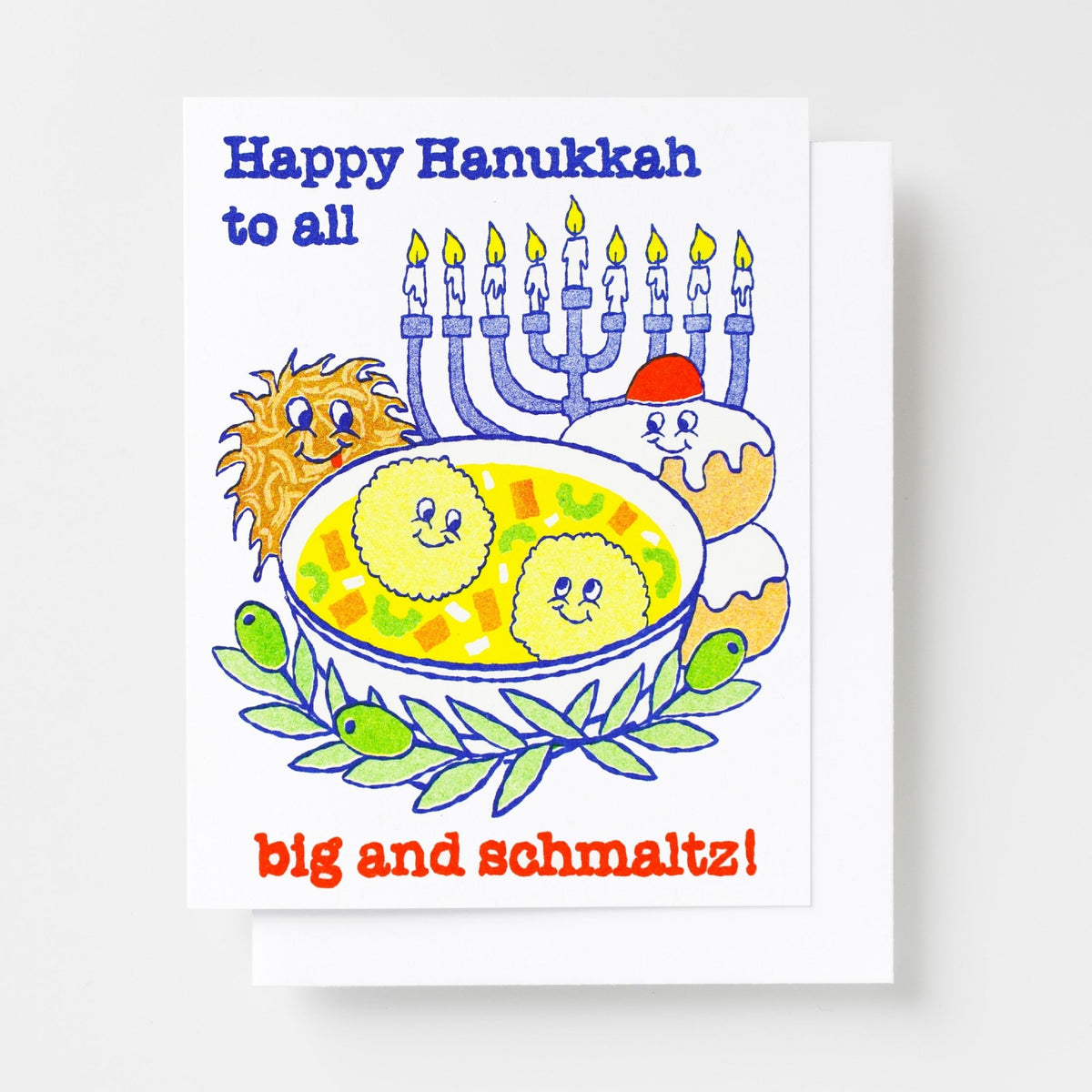 Happy Hanukkah to All Big &amp; Schmaltz Risograph Card - Yellow Owl Workshop